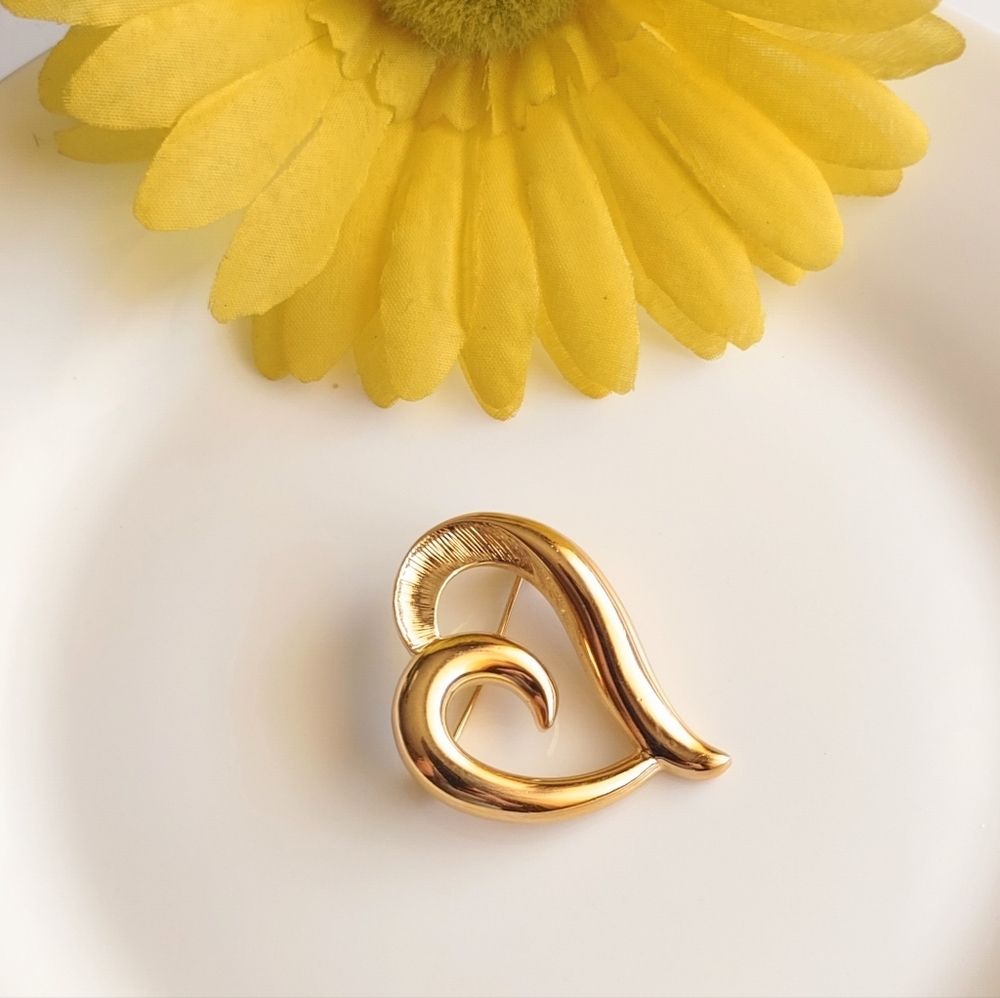 Napier Gold Tone Heart Brooch Pin
